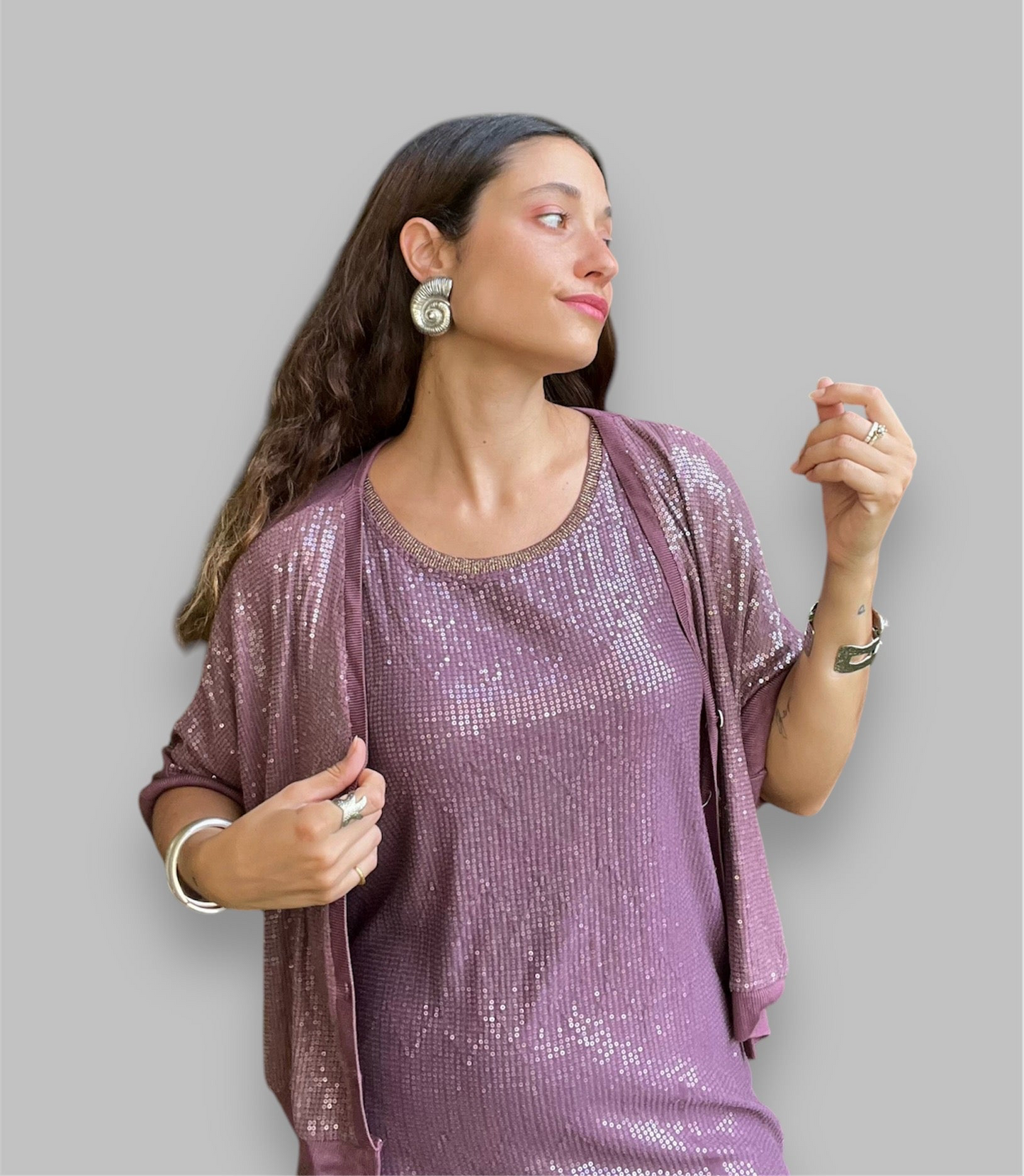 Vestido lentejuelas berenjena - Nuh Nuh