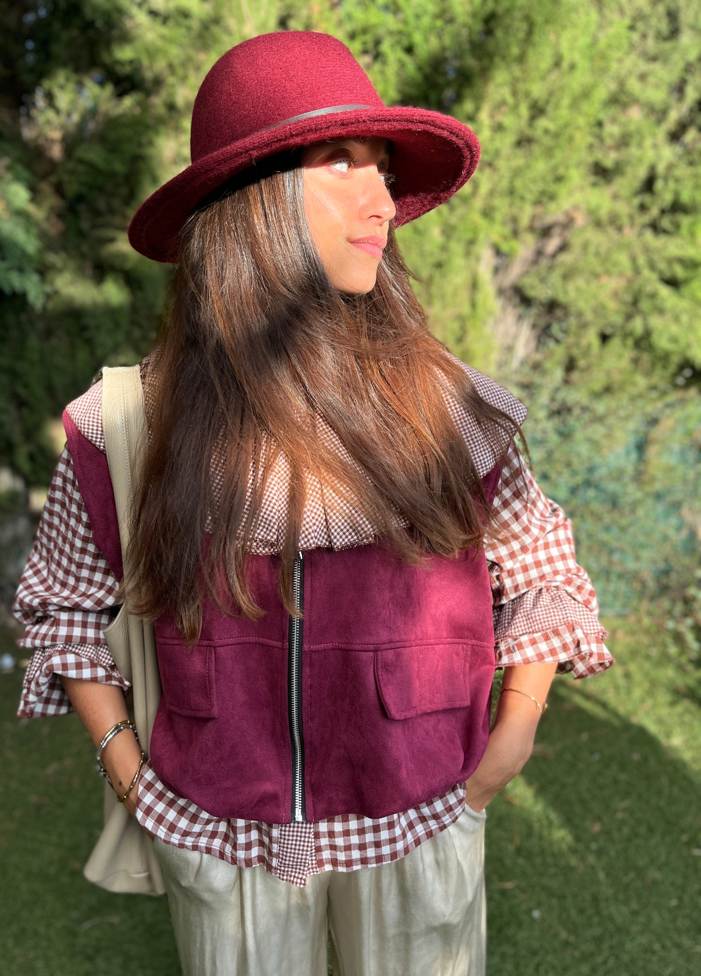 Chaleco antelina Burdeos