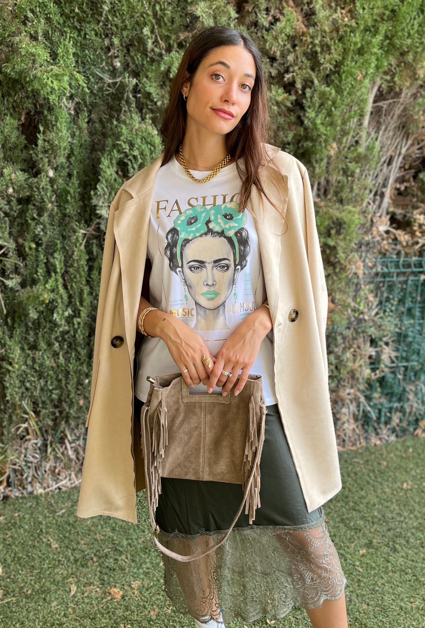 Falda satinada encaje caqui - Nuh Nuh