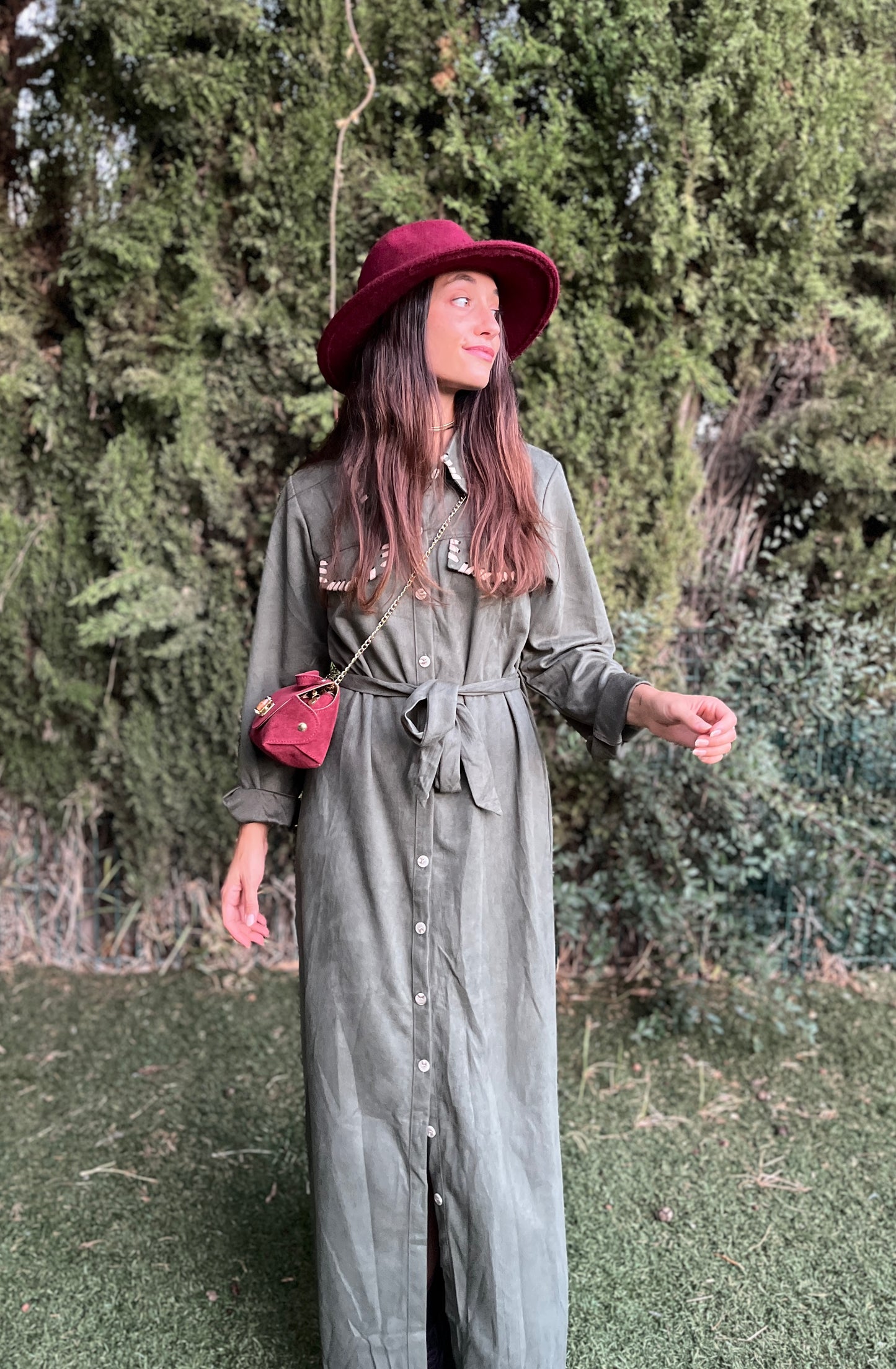 Vestido largo antelina caqui