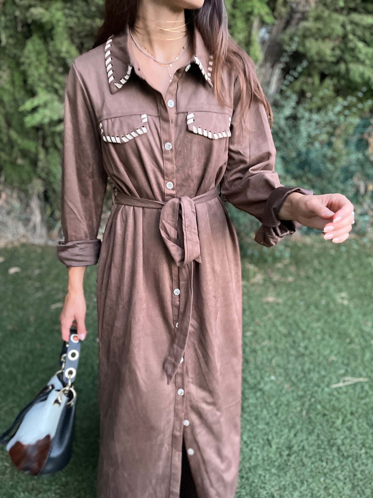 Vestido largo antelina marrón