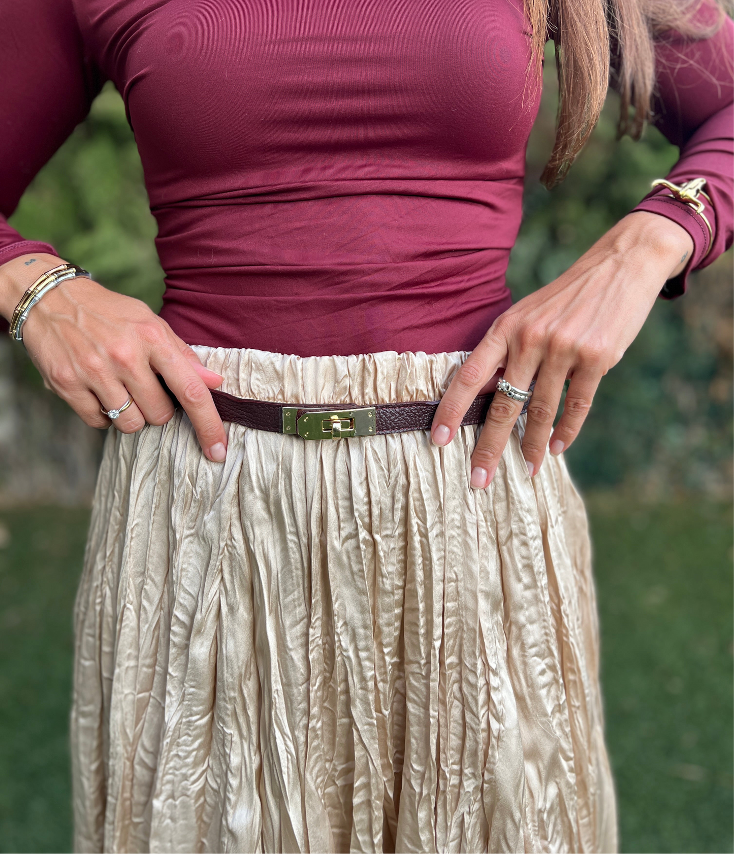 Cinturón de piel Burdeos