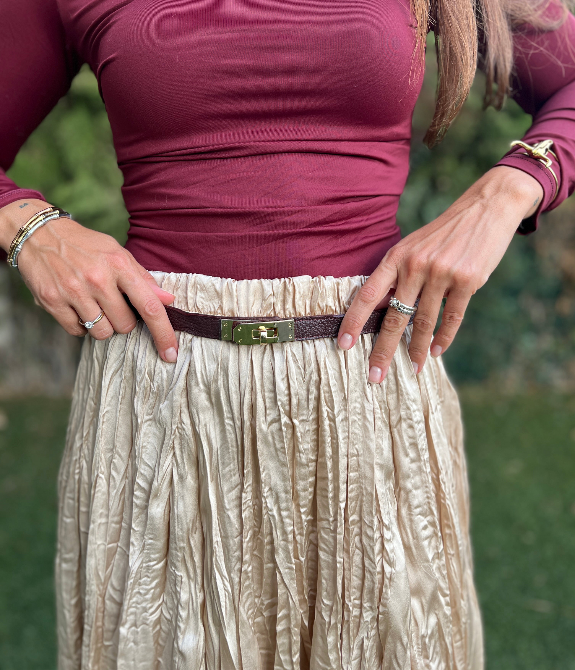 Cinturón de piel Burdeos