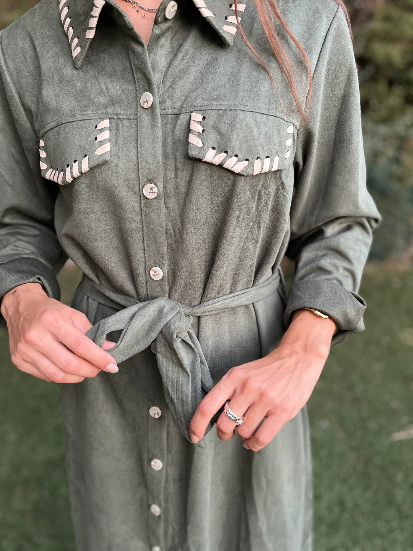 Vestido largo antelina caqui