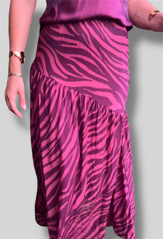 Falda midi cebra berenjena
