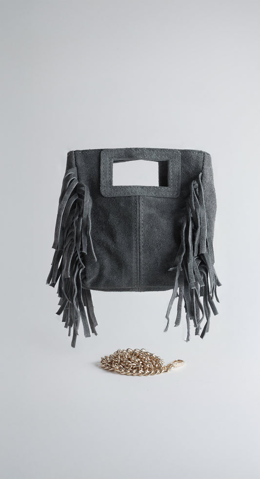 Bolso mini flecos ante gris - Nuh Nuh