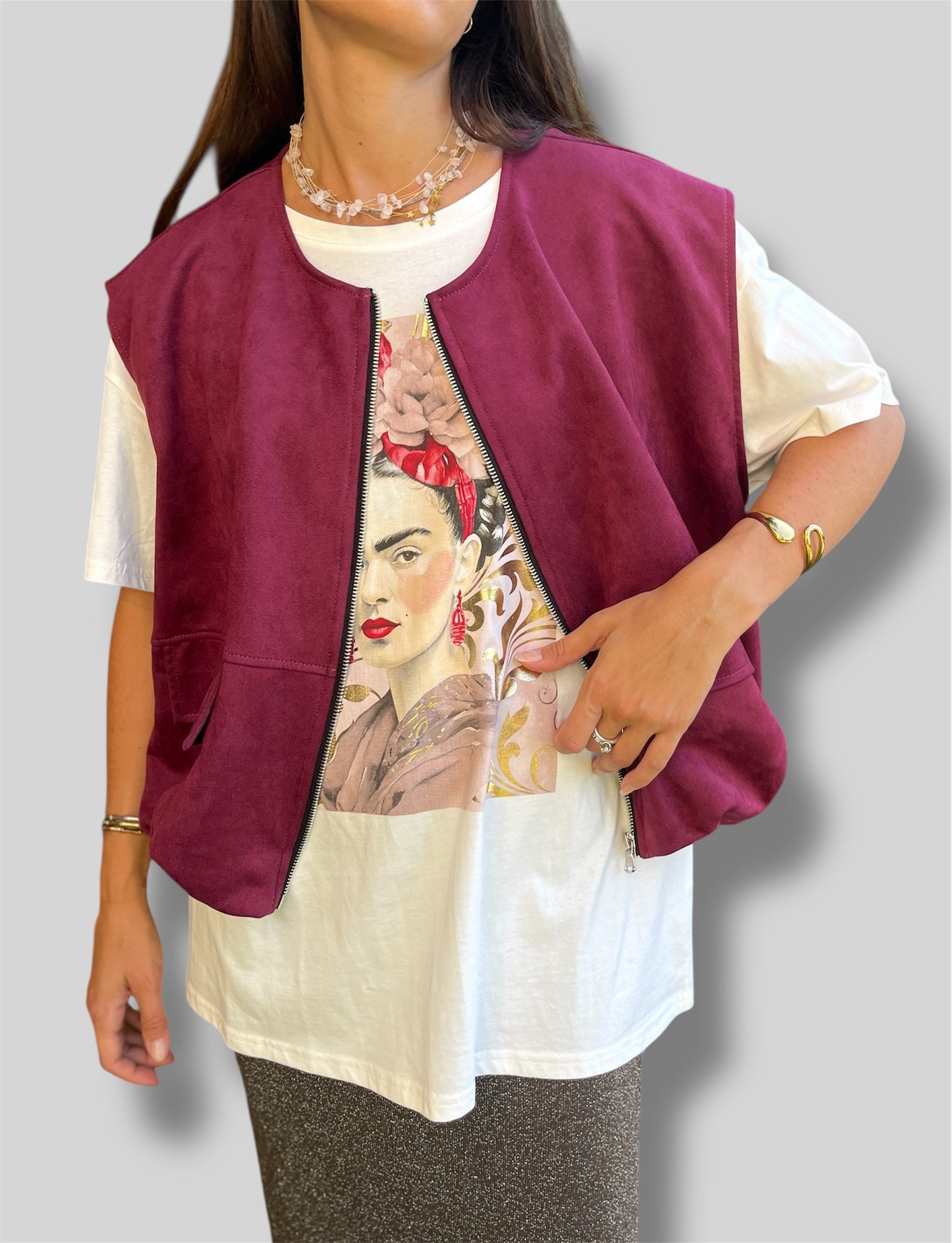 Chaleco antelina Burdeos