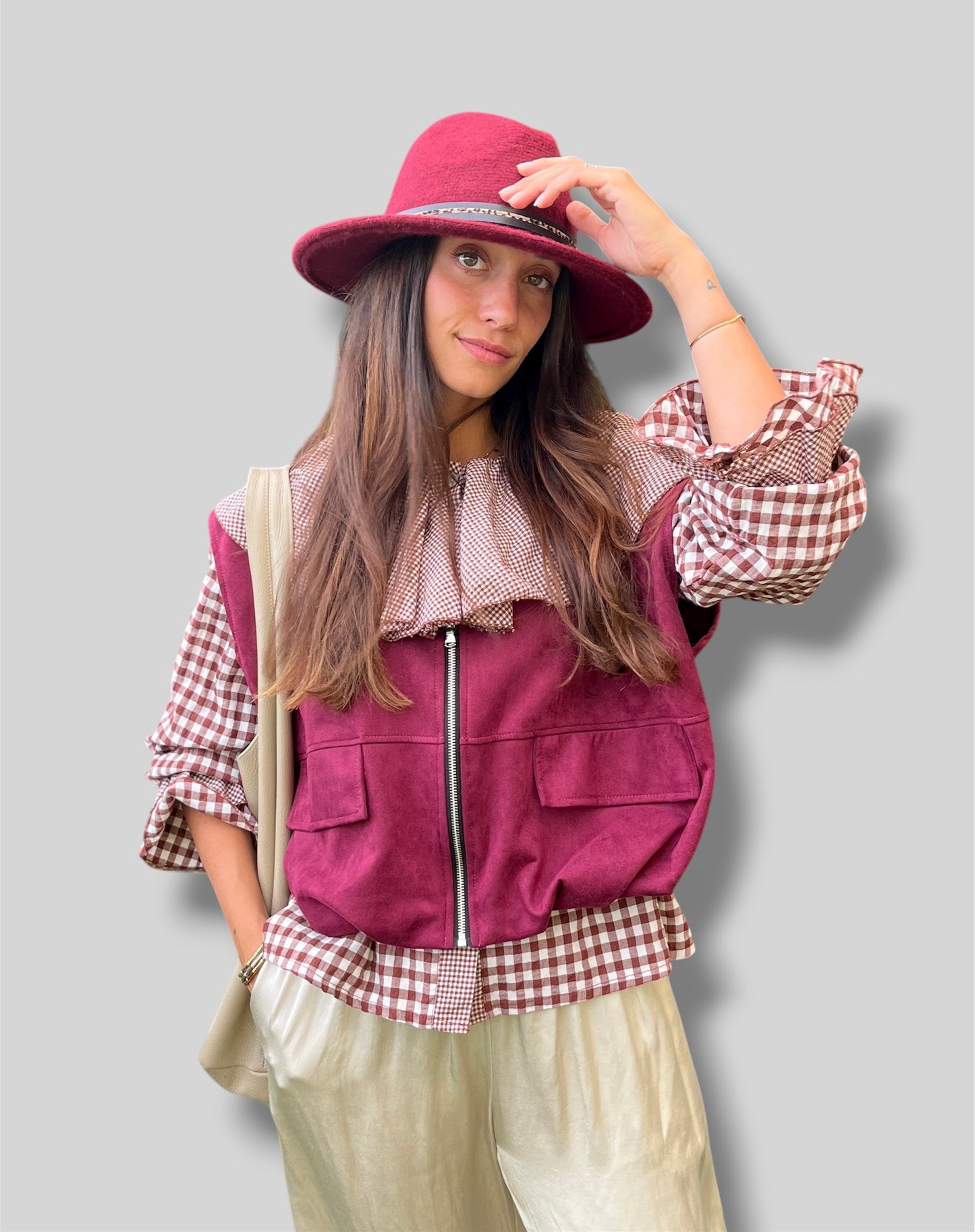 Chaleco de antelina Burdeos 