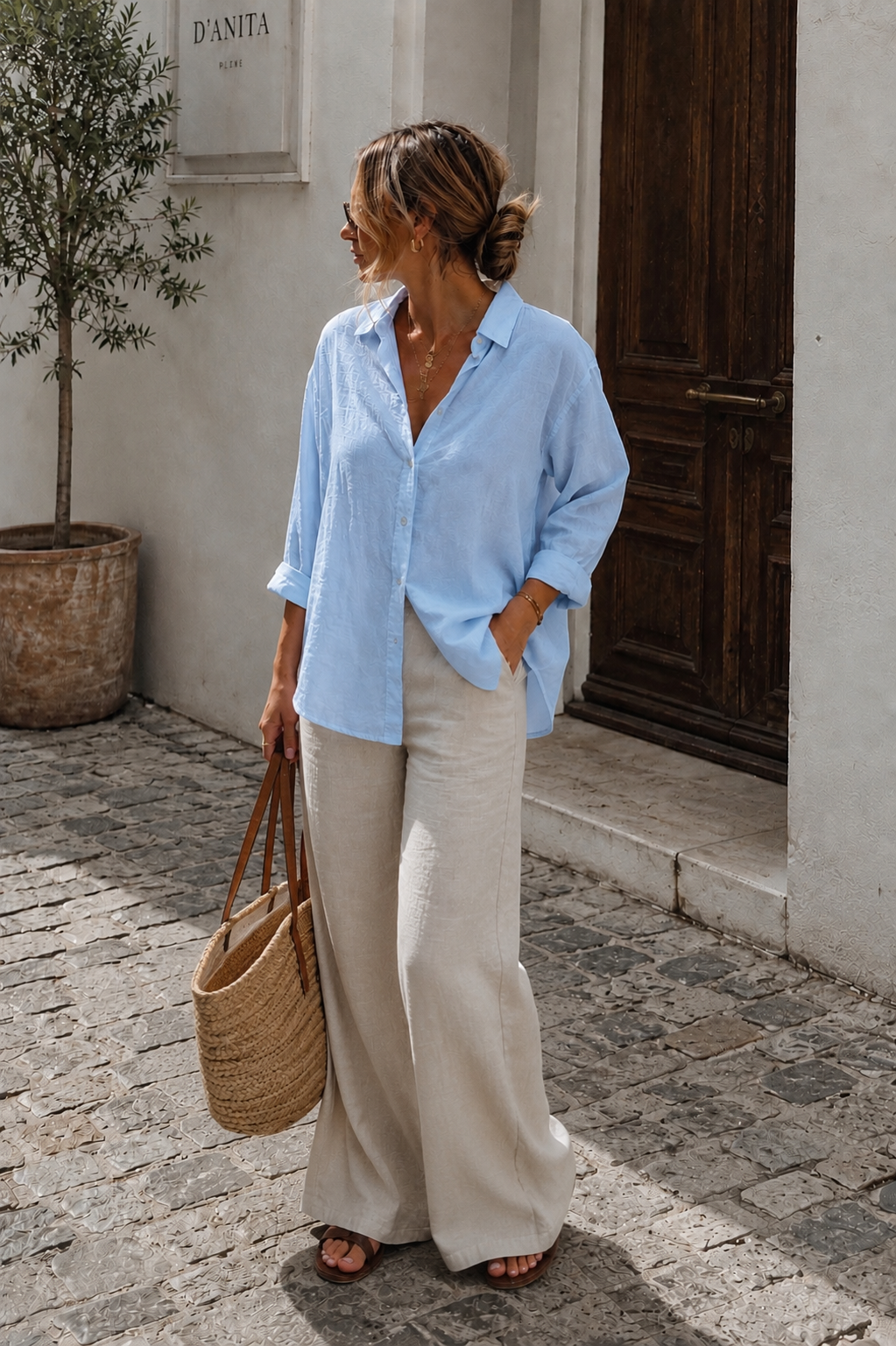 Camisa lino azul relax