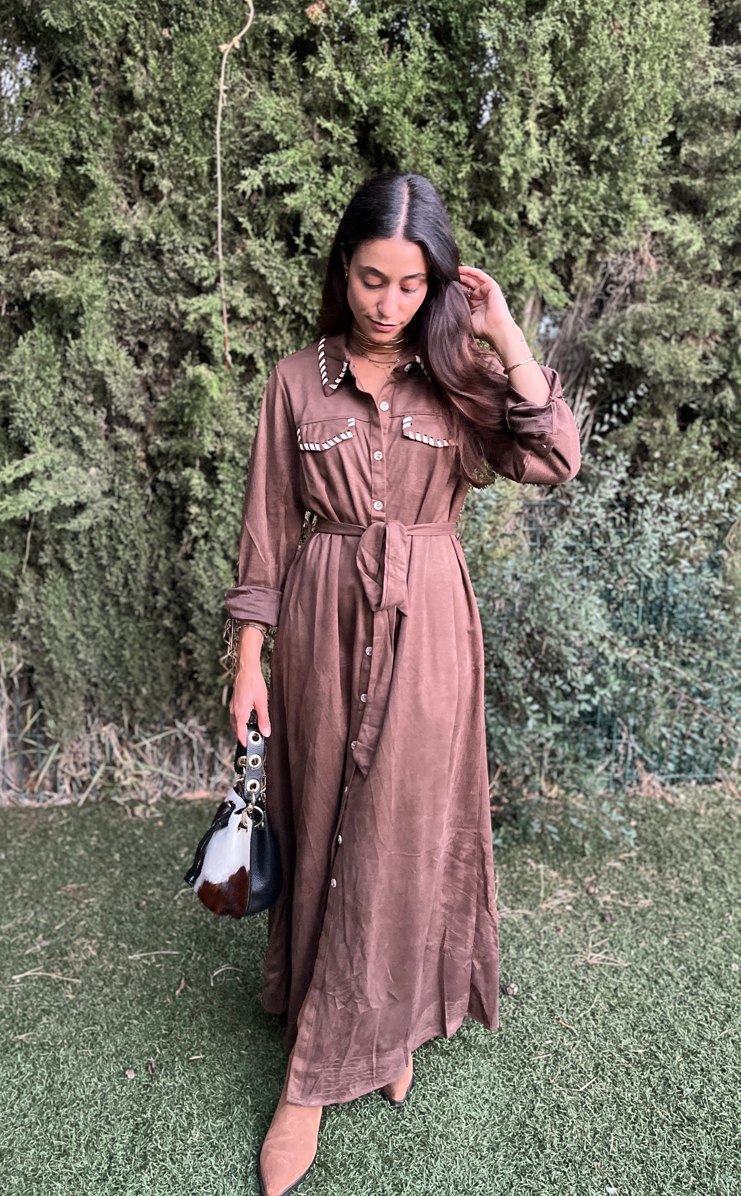 Vestido largo antelina marrón