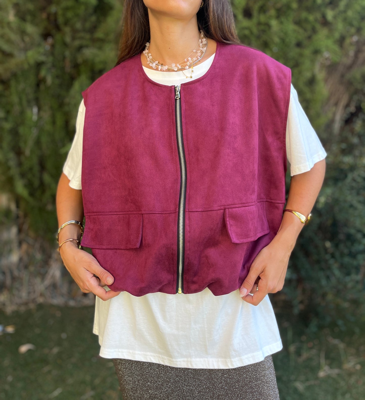 Chaleco antelina Burdeos