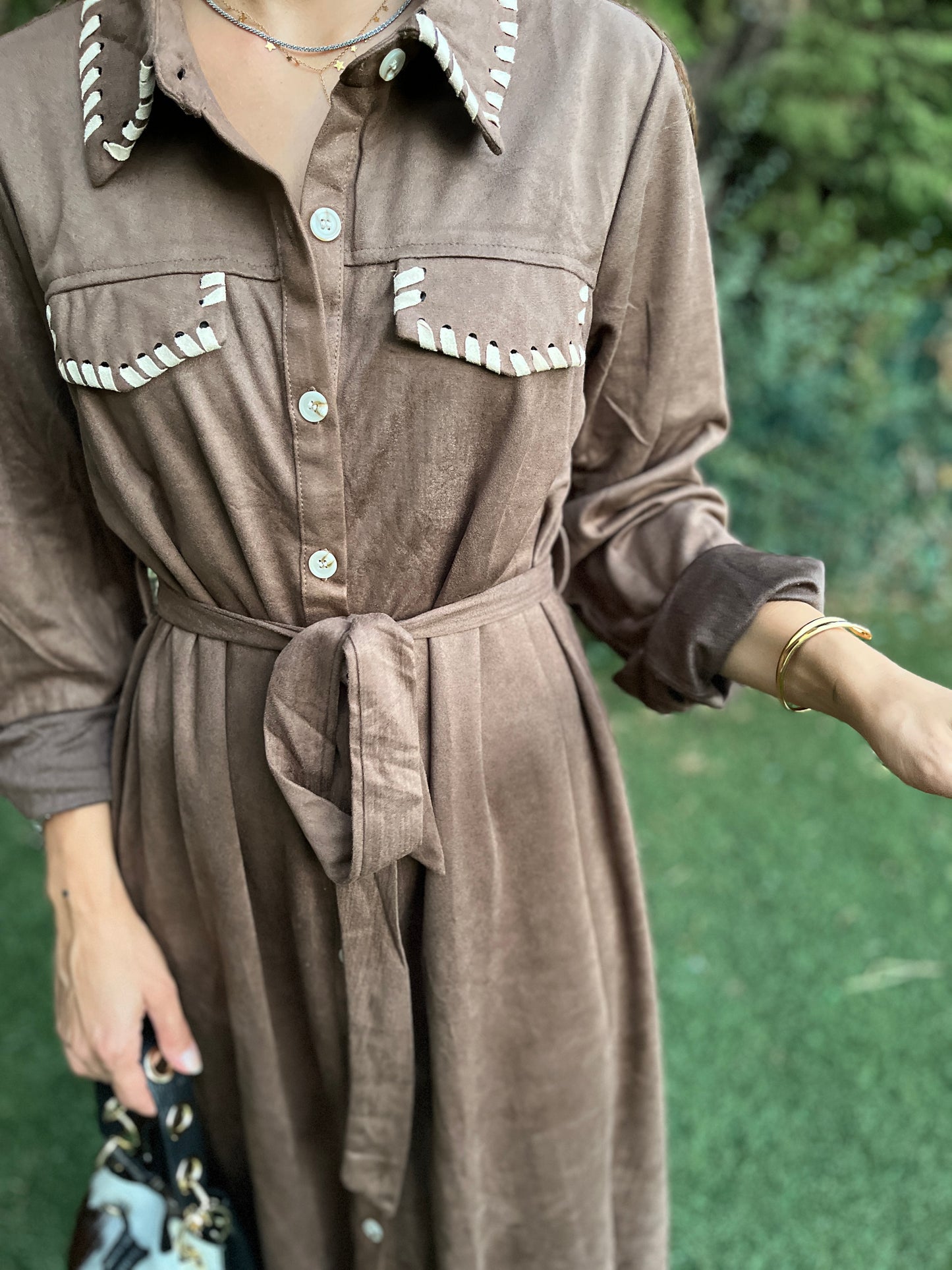 Vestido largo antelina marrón