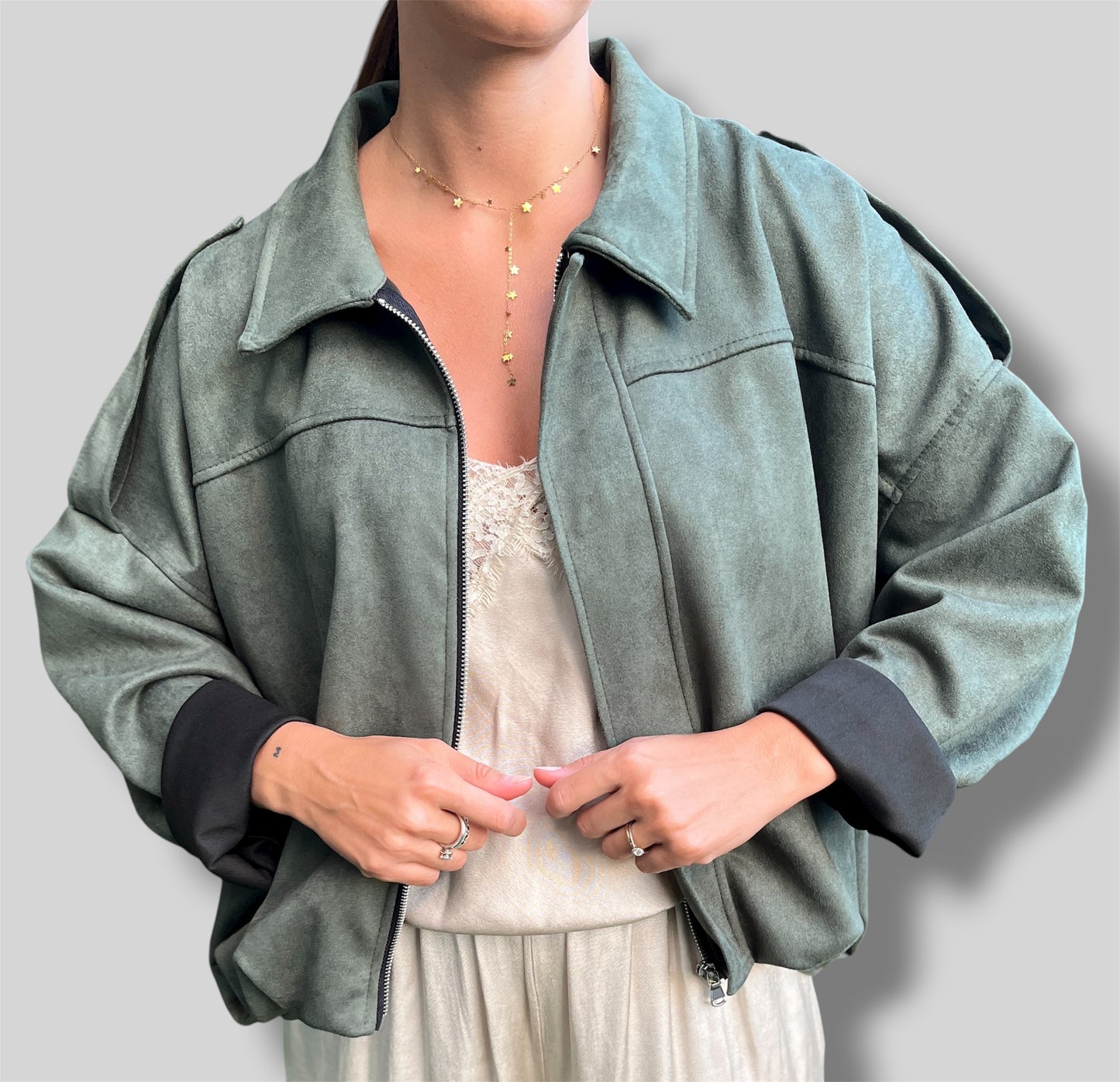 Chaqueta antelina caqui