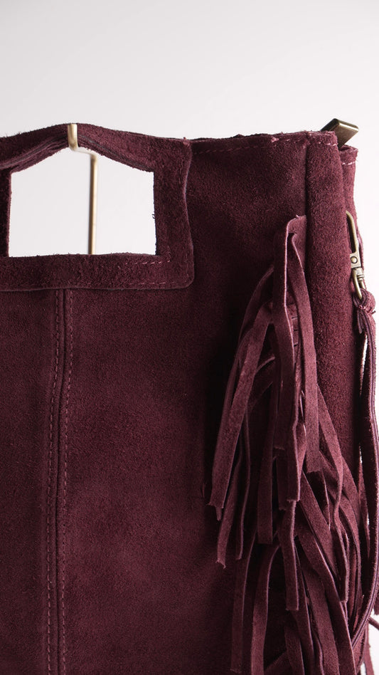 Bolso maxi flecos ante burdeos