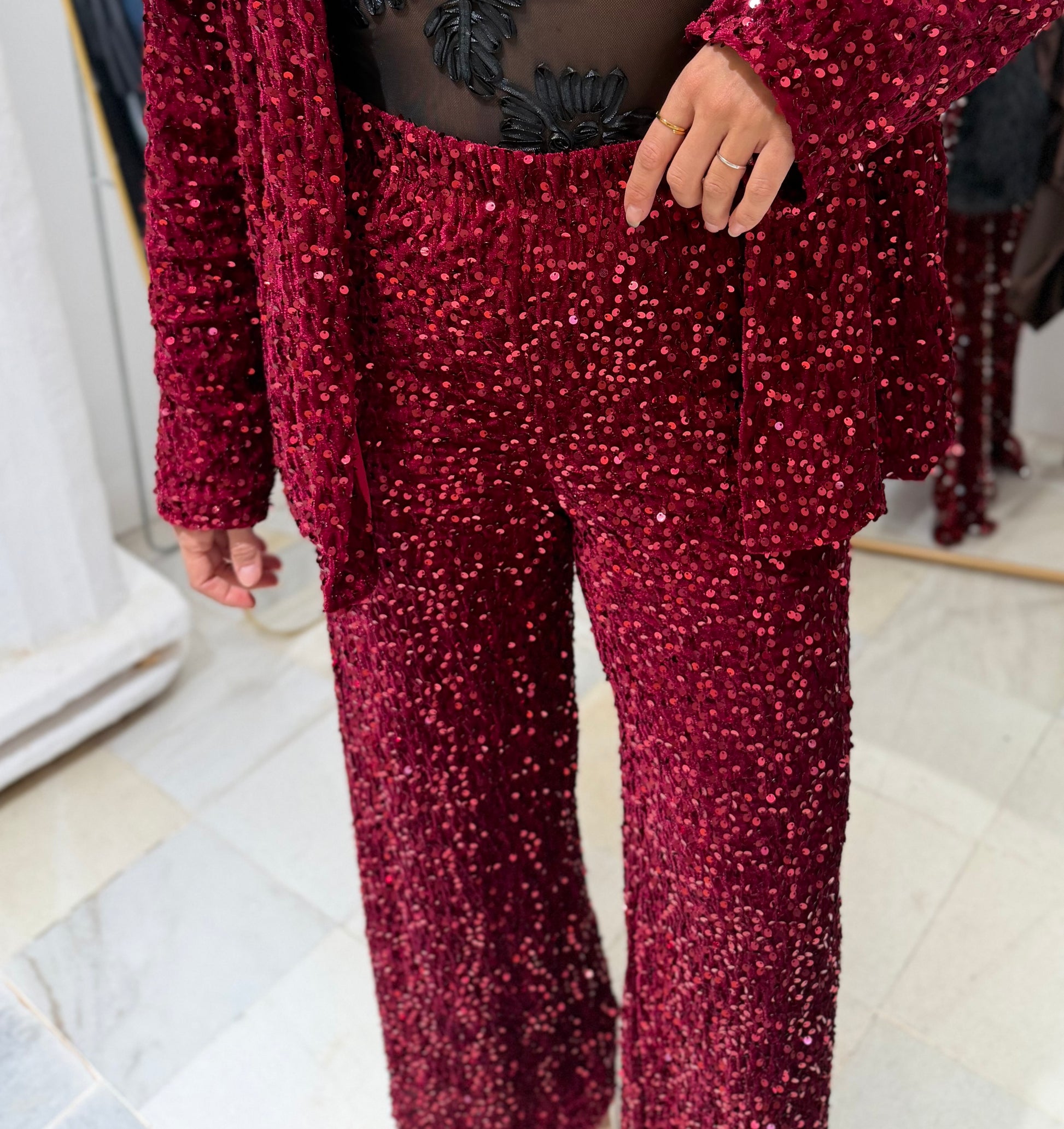 Pantalón Burdeos lentejuelas - Nuh Nuh