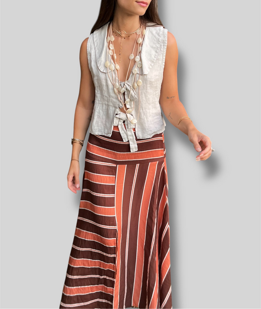 Falda midi rayas tierra