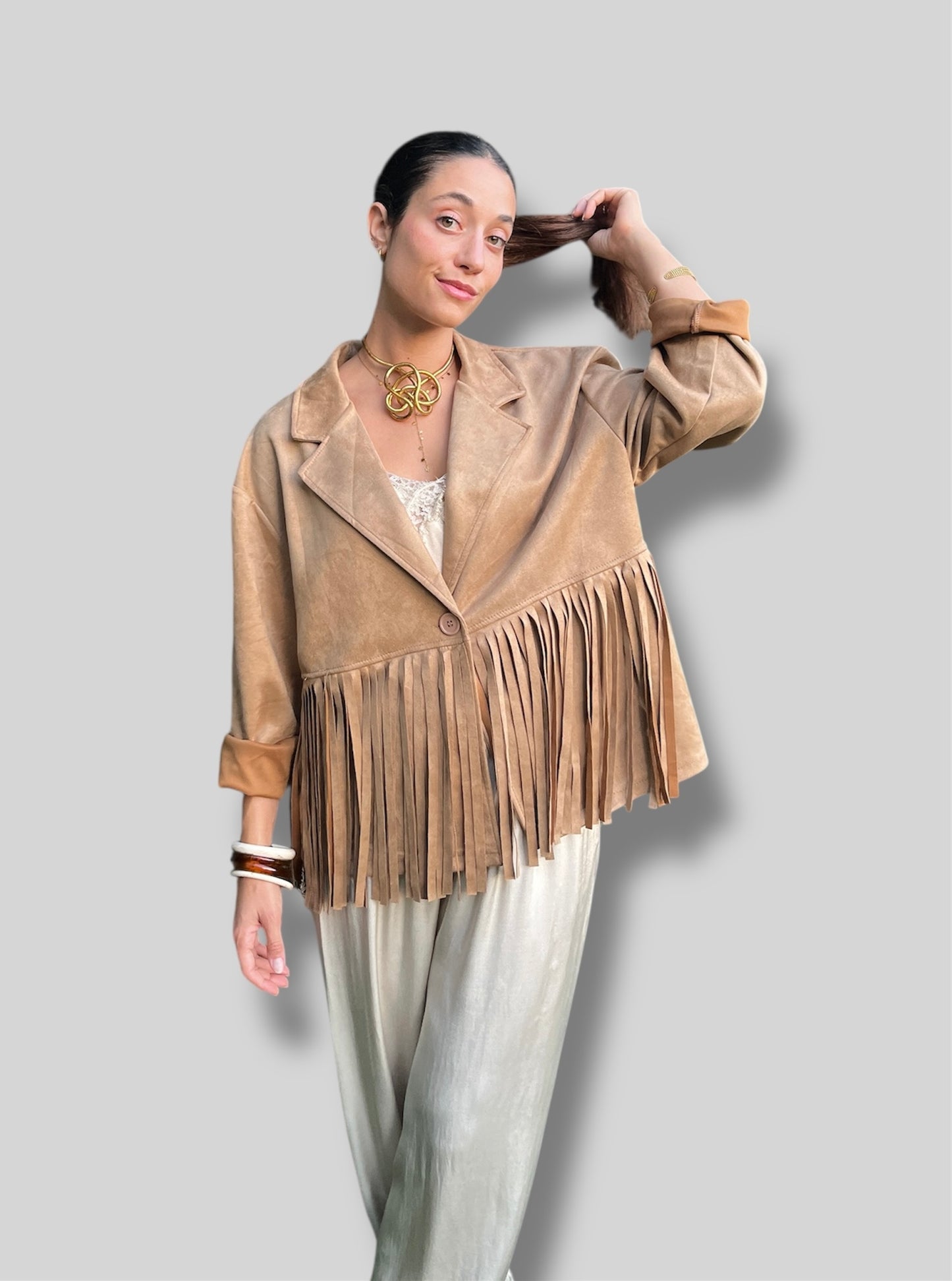 Chaqueta ante flecos
