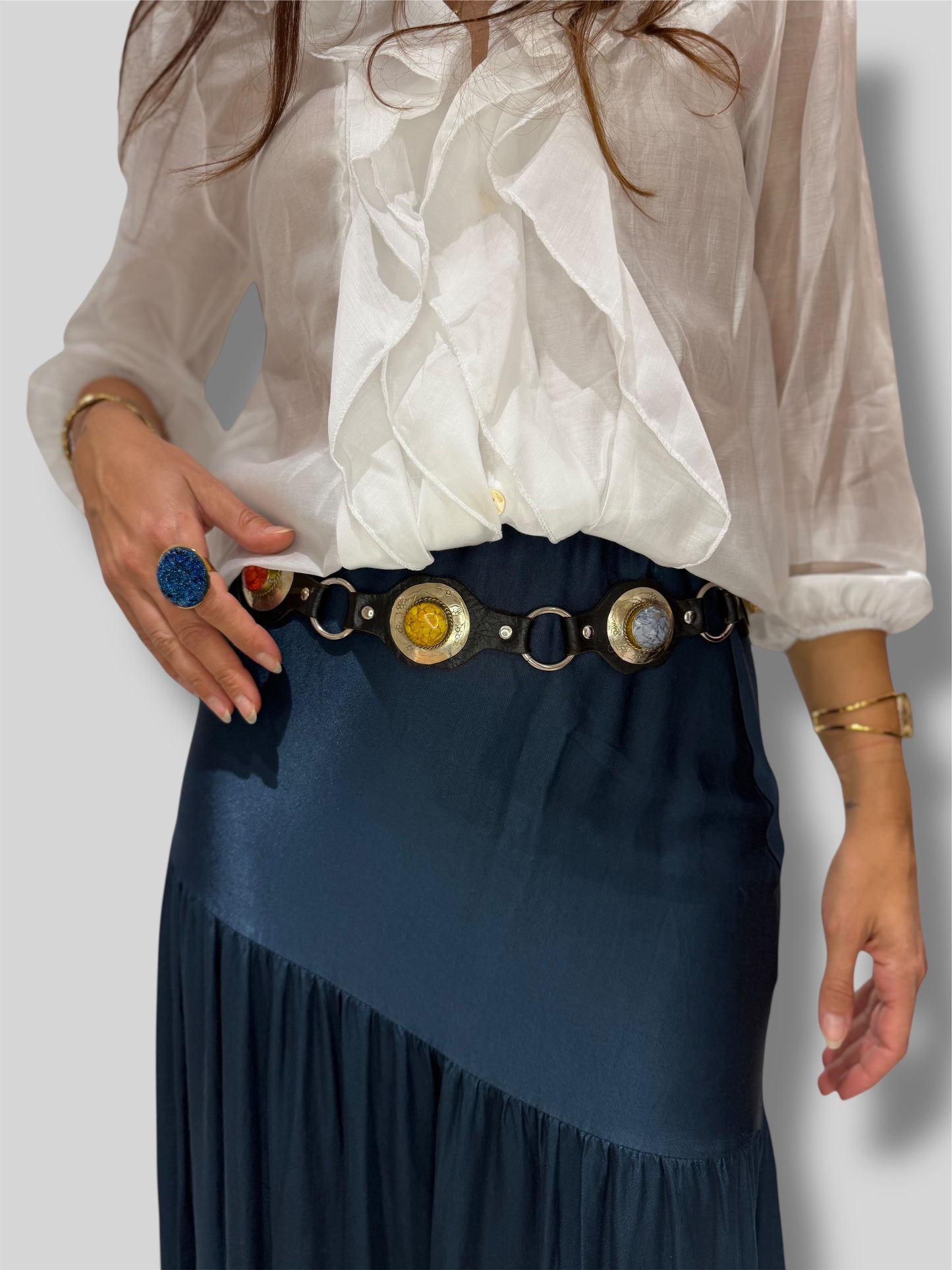 Cinturón piel piedras