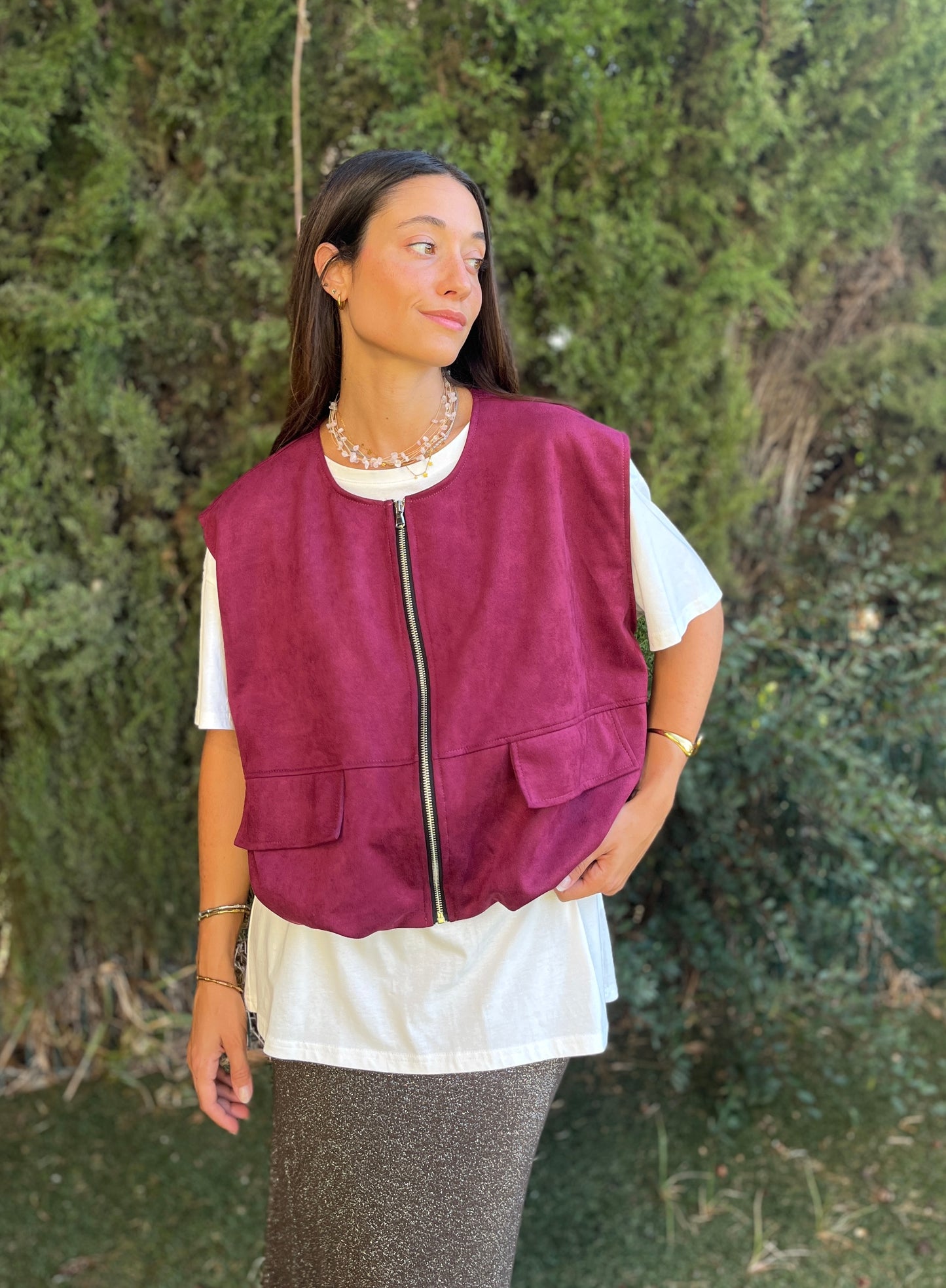 Chaleco antelina Burdeos