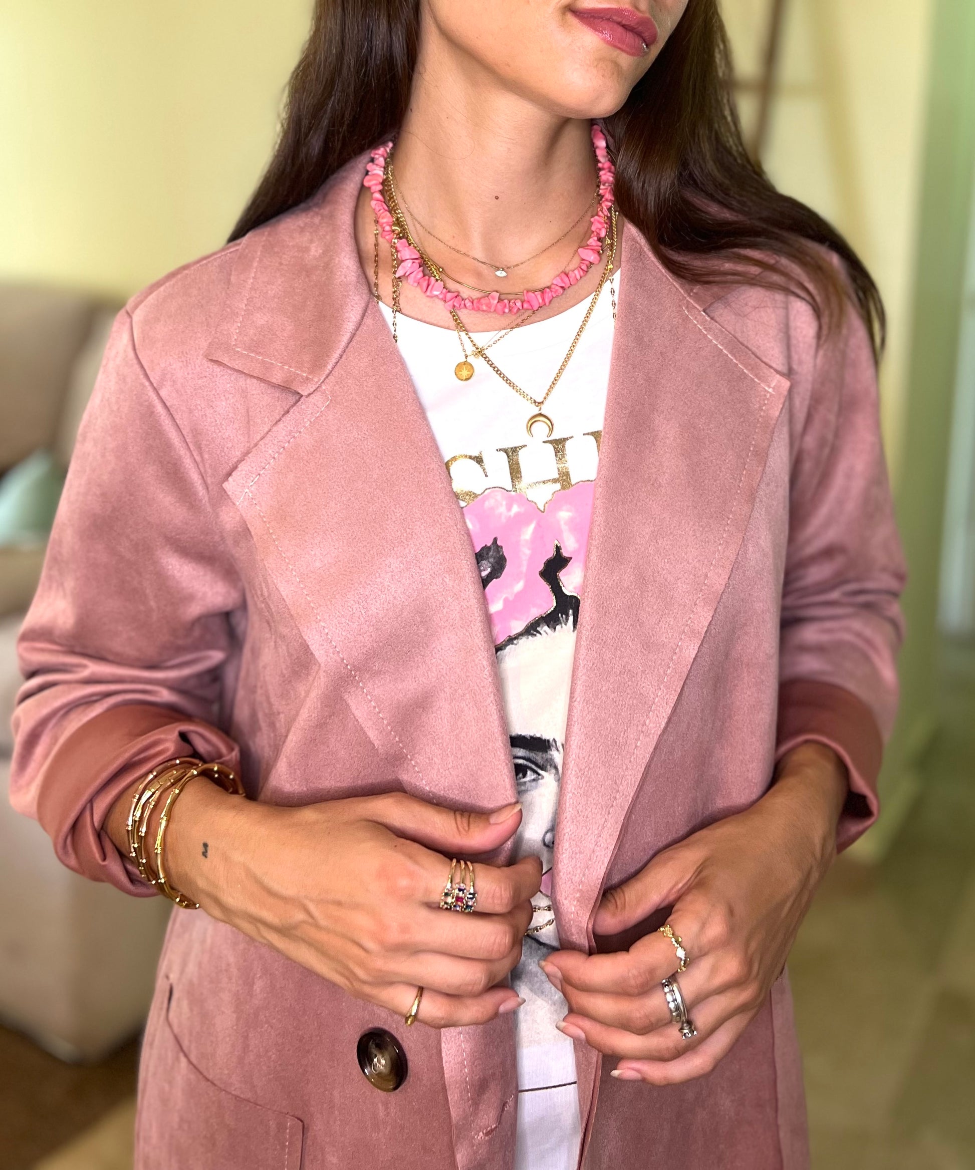 Chaqueta antelina rosa - Nuh Nuh