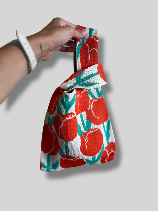 Bolso de punto tulipanes rojos