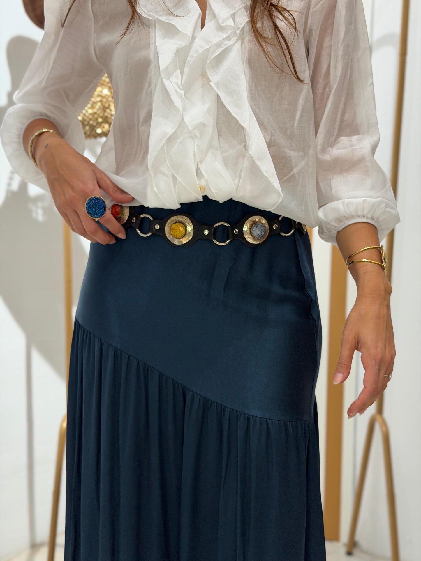 Cinturón piel piedras