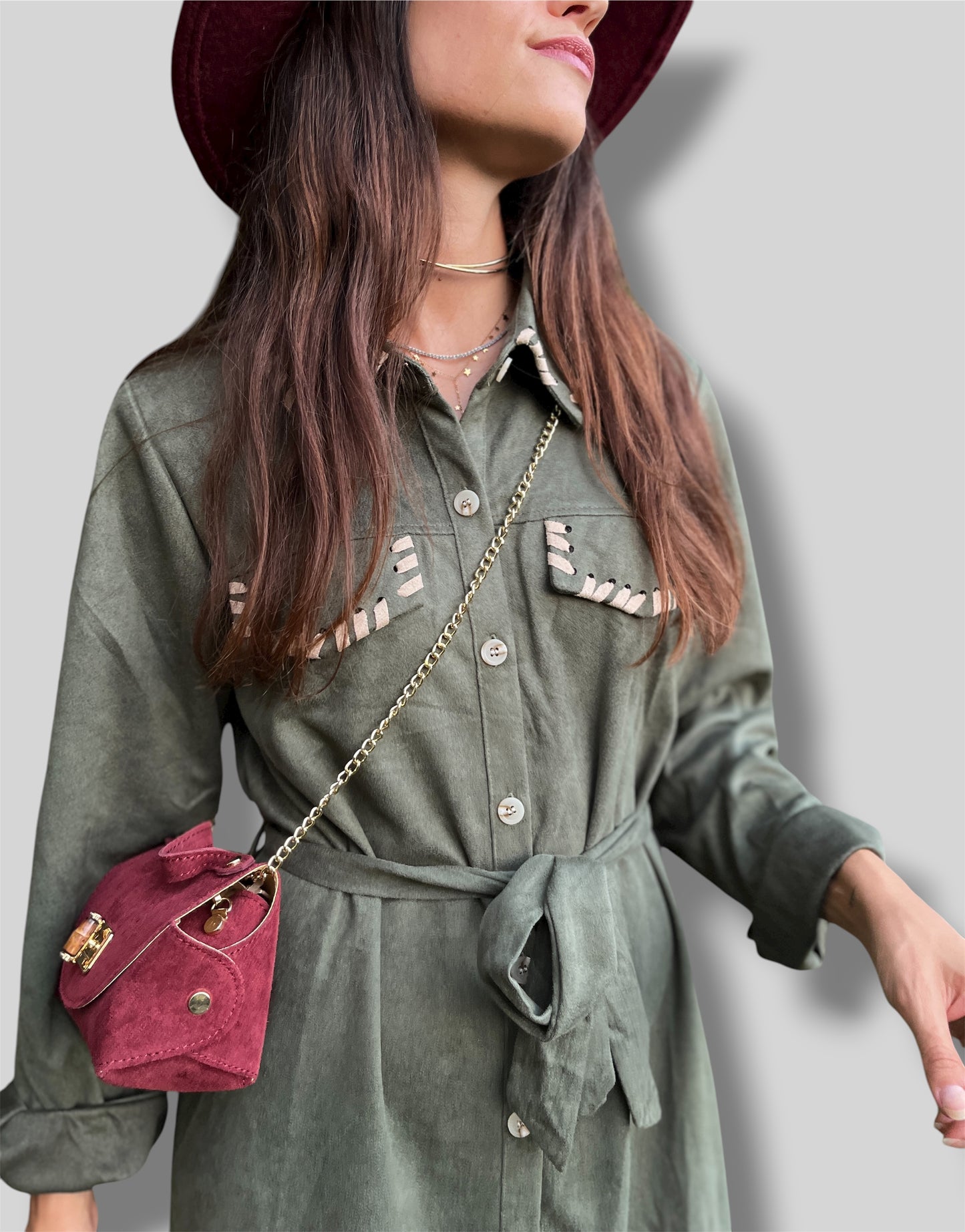 Vestido largo antelina caqui