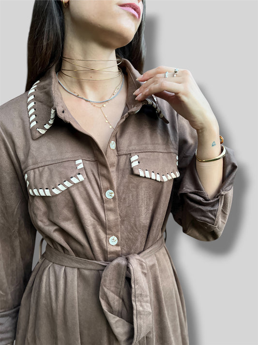 Vestido largo antelina marrón