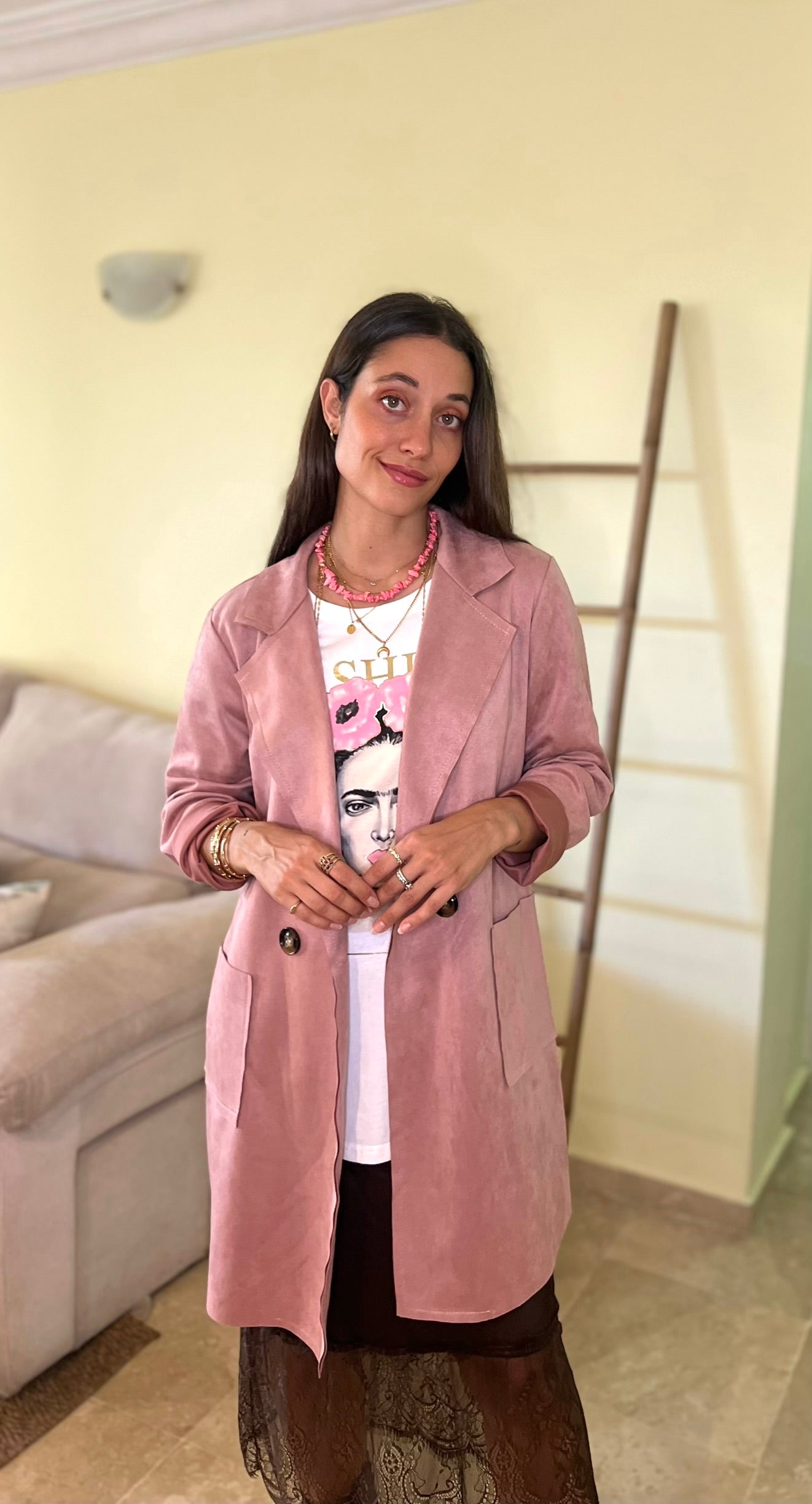 Chaqueta antelina rosa - Nuh Nuh