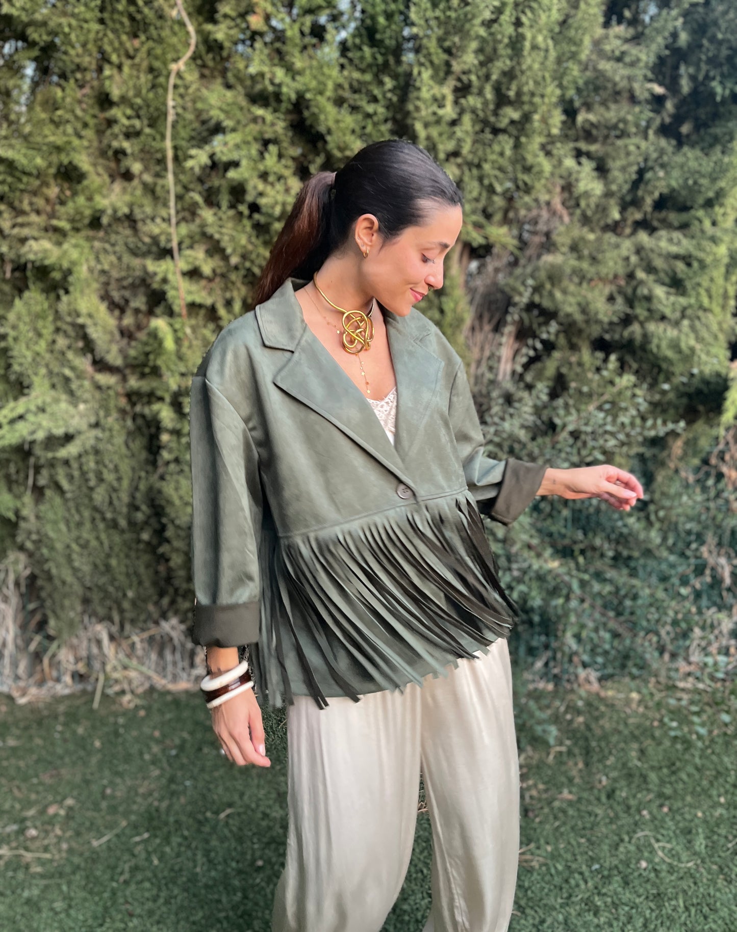 Chaqueta ante flecos