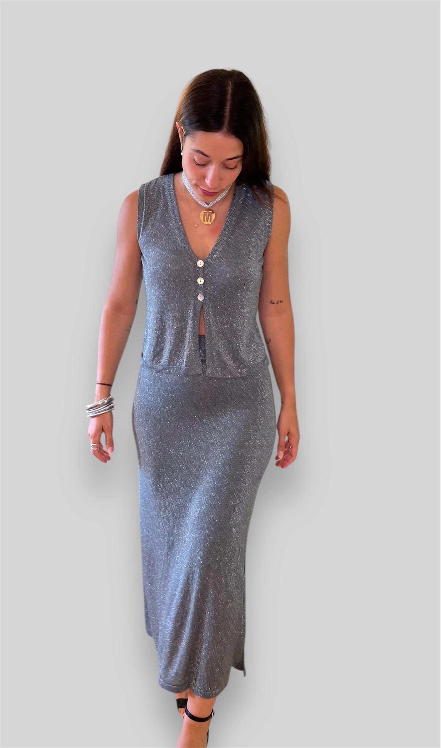 Falda lurex gris - Nuh Nuh