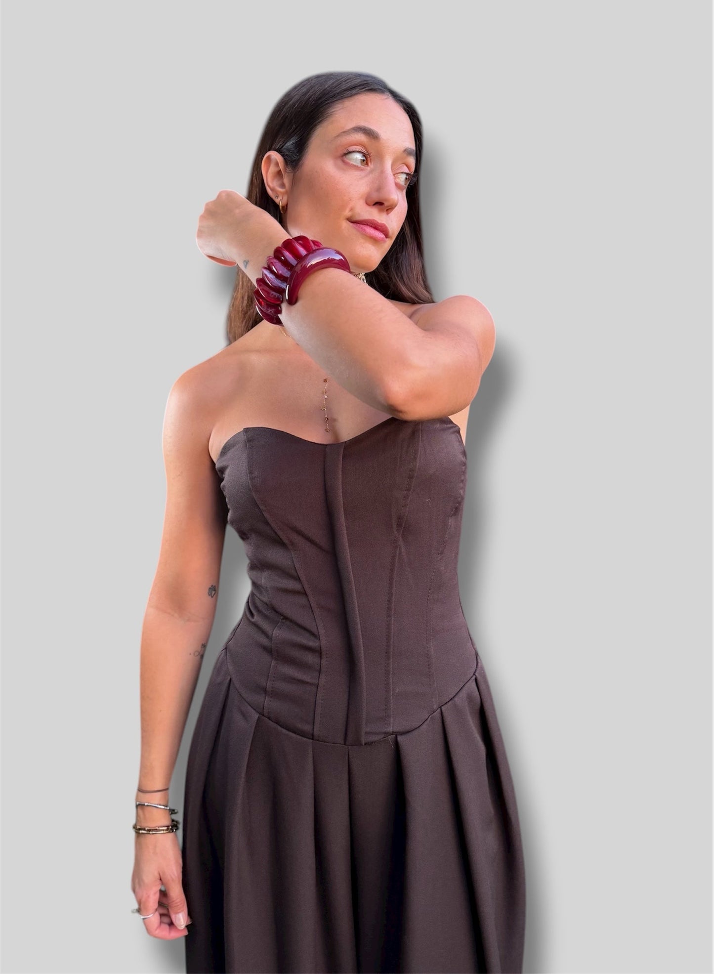 Mono palabra de honor palazo en marrón chocolate 