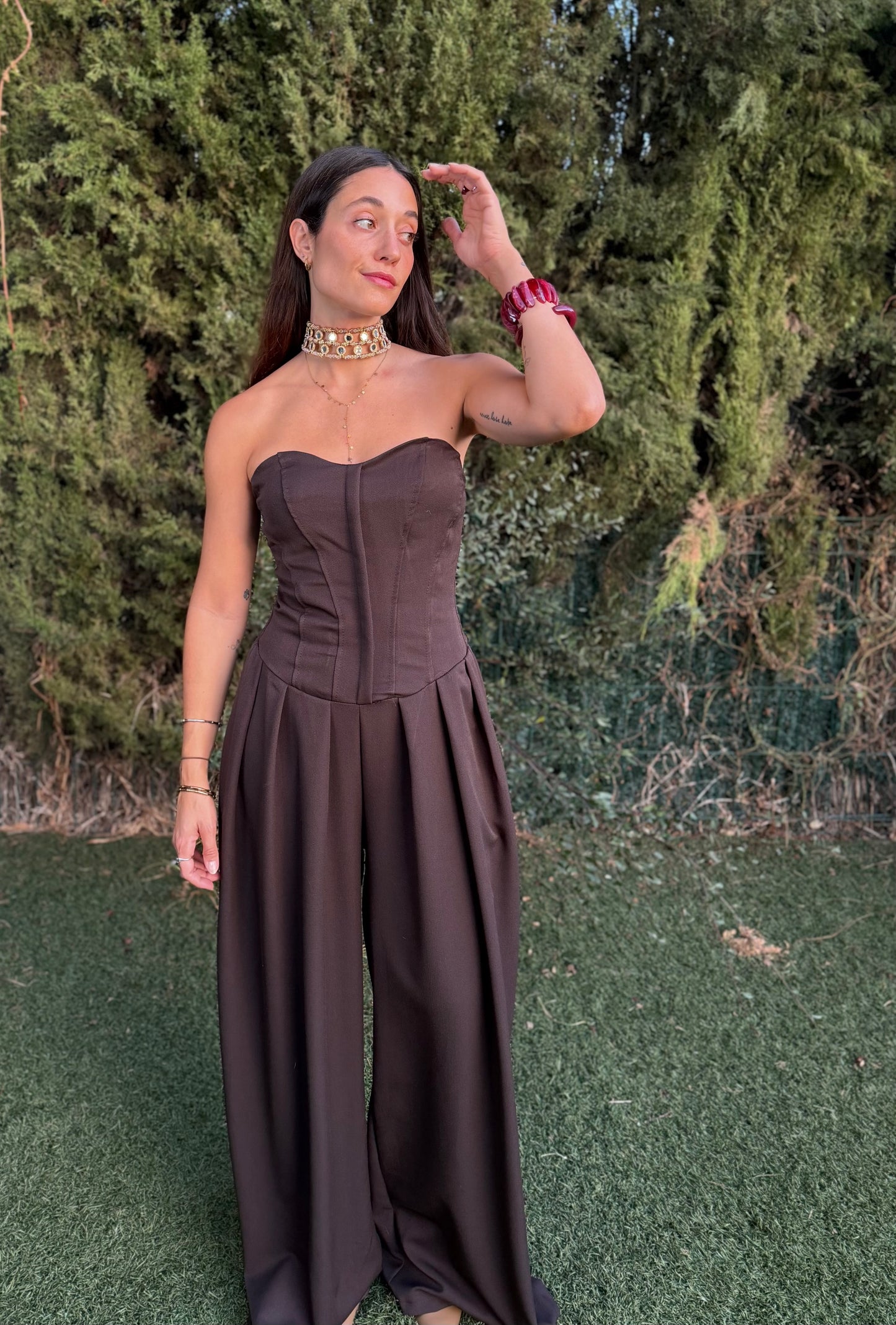 Mono palabra de honor palazo en marrón chocolate 